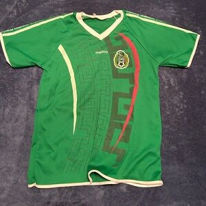 Boy's Mexico soccer jersey. Green with white side stripes. Size 16